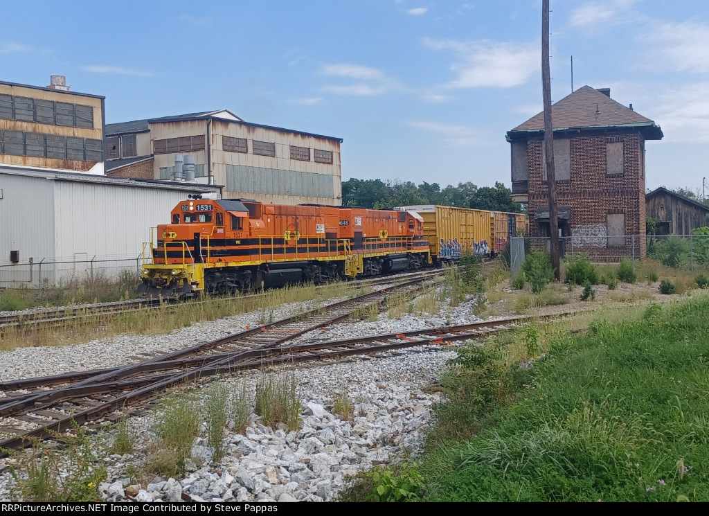 YorkRail GP15-1s passing a disused tower